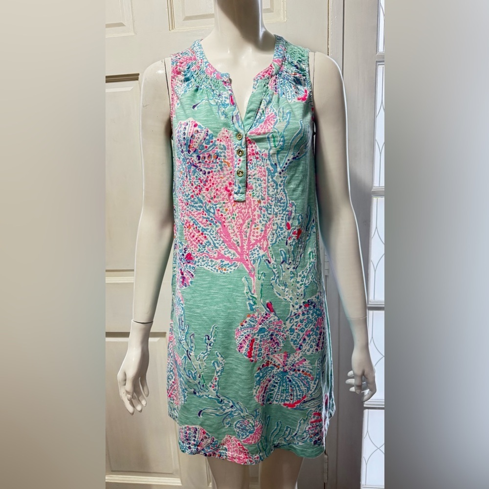 Lilly Pulitzer Fansea Minty Fresh Sleeveless Cotton Shift Ocean Beach dress Sz S